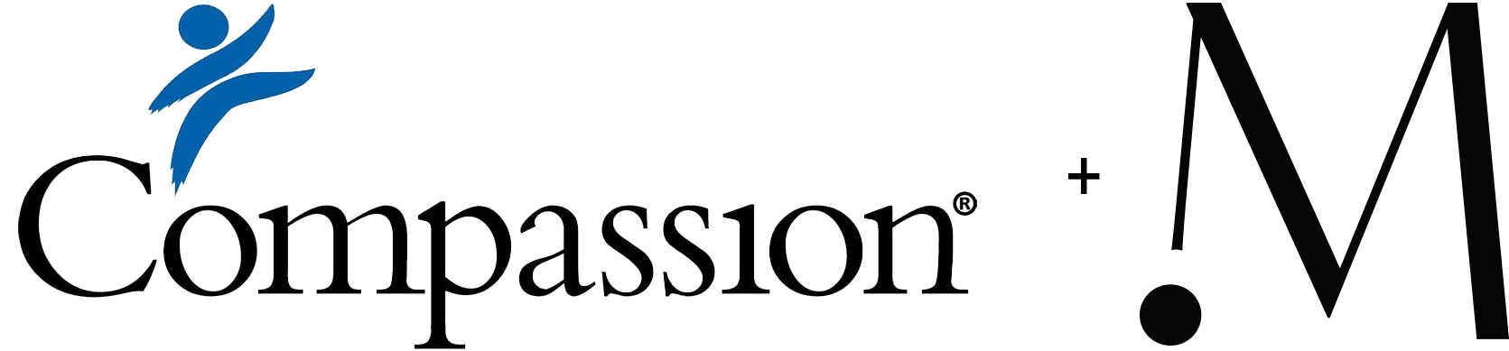 compassion international logo and momco logo with a plus sign in between the two logos.